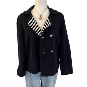 Tory Burch Navy Knit Jacket Blazer Stripe Collar Cardigan Sweater L